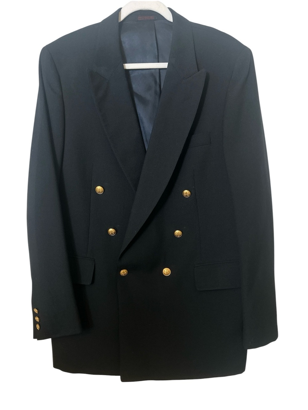 English Manor Navy Double Breasted Blazer with Gold Buttons 42L